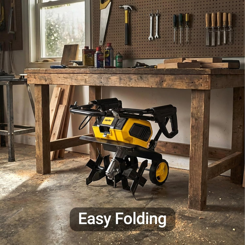 40v Cordless Brushless Tiller Cultivator Compatible with Dewalt 20v Battery(Tool Bare), 14.2in Electric Garden Rototiller, 8.7in Depth, Foldable, Adjustable Wheels for Lawn, Soil Prep,Grass Reseeding