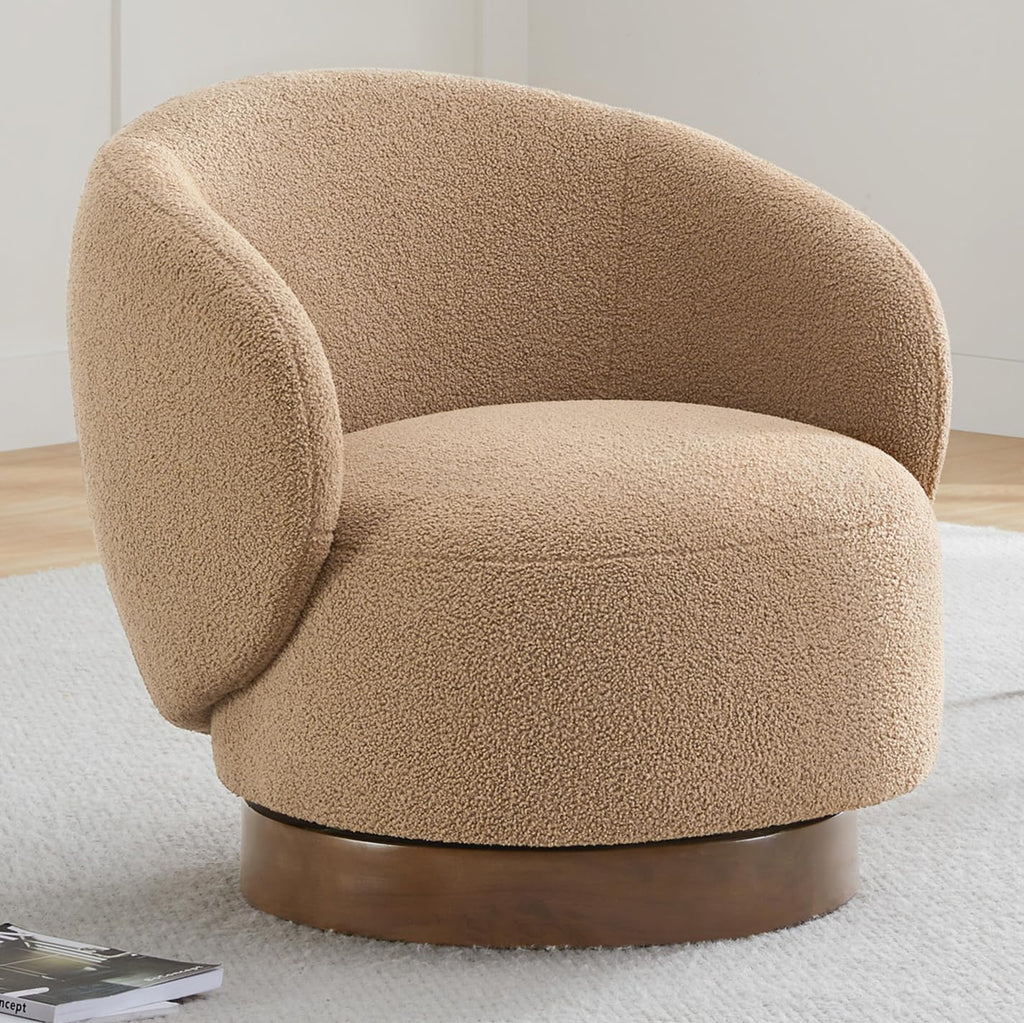 KISLOT Swivel Accent Chair Round Barrel Armchair Upholstered Performance Fabric for Living Room Bedroom Reading Waitingroom,1 PCS,Sand