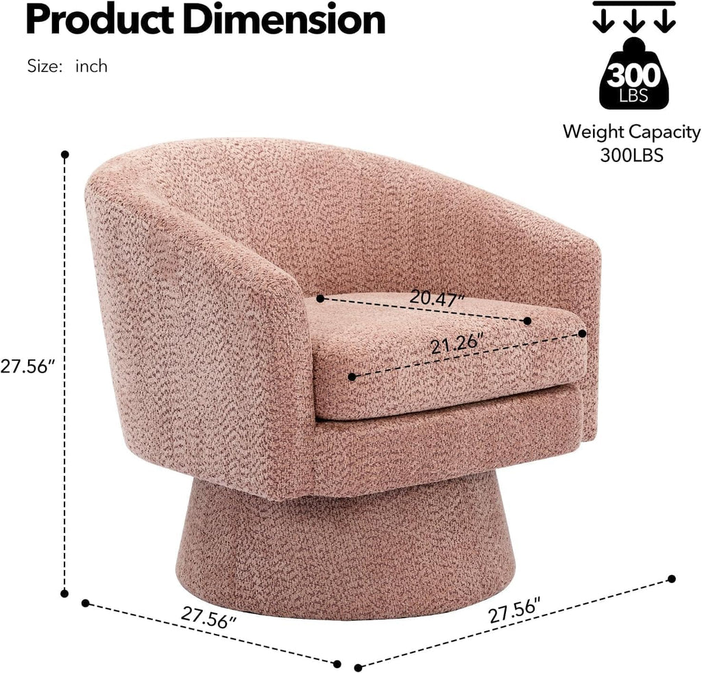 360° Swivel Barrel Accent Chair, Modern Chenille Upholstered Armchair with Curved Back, Soft Cushion & Arms, Wooden Frame, Storage Pocket, Comfy Reading Lounge Chair for Living Room, Bedroom, Office