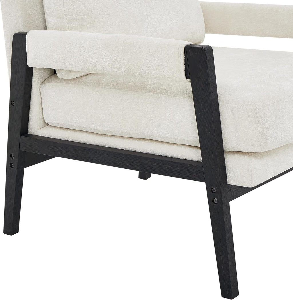 Roundhill Furniture Kelly Mid-Century Modern Chenille Upholstered Accent Armchair, White