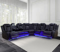 Power Recliner Sofa Sectional Couch with LED Light for Living Room,Leather Reclining Corner Sectional Sofa with 2 Recliner Seats,Cup Holder,Storage Console for House/Home Theater, Black
