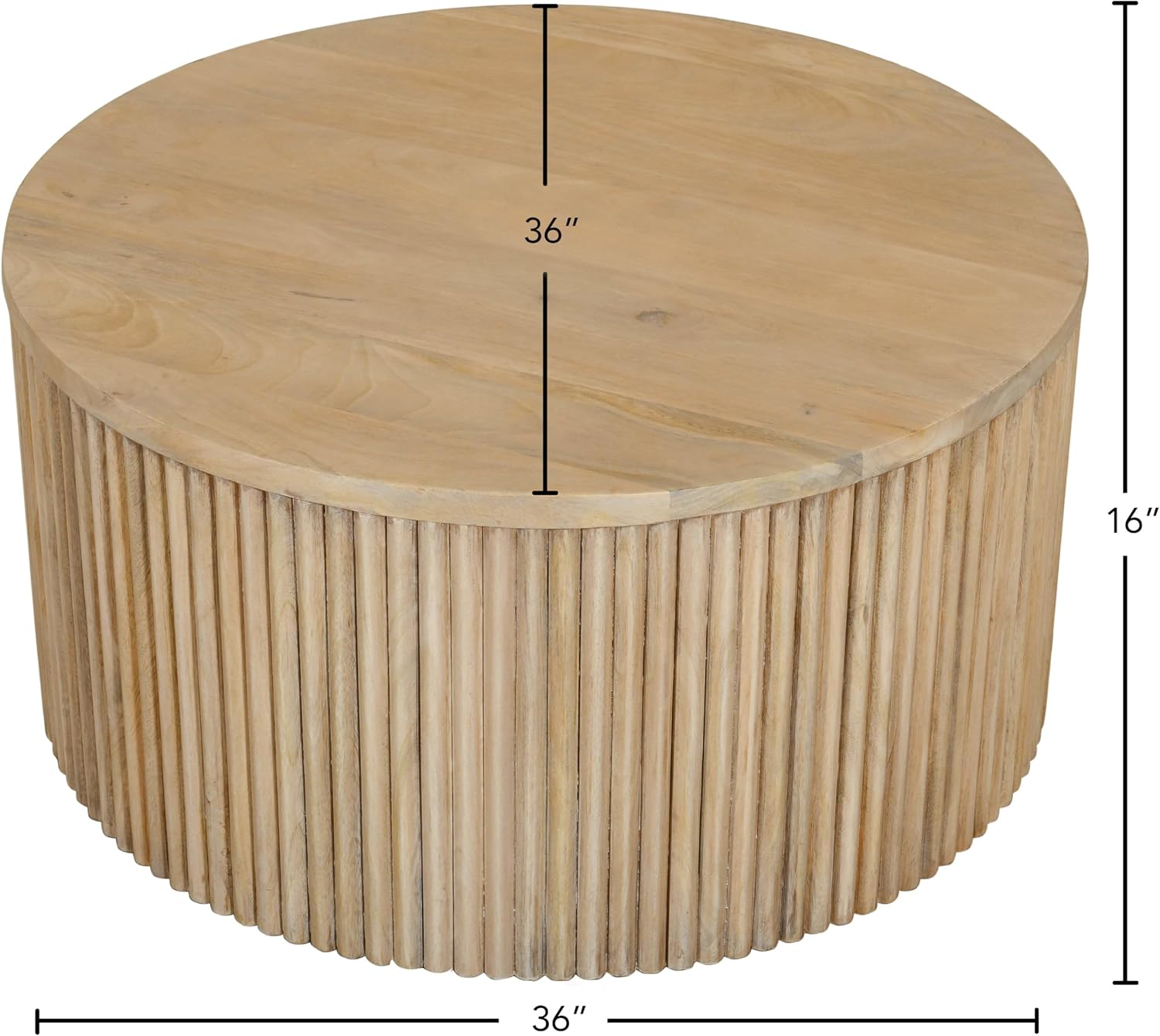Meridian Furniture 276-CT Oakhill Collection Modern | Contemporary Round White Oak Finish Coffee Table, Natural Wood, 36' W x 36' D x 16' H