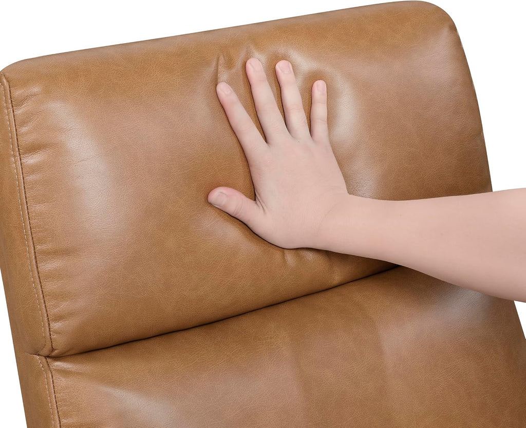 Lexicon 360 Degree Swivel Glider Reclining Chair, Breathable Faux Leather Manual Recliner, Comfy Nursery Glider Recliner, Wood Arms, Pull Handle for Living Room/Office/Bedroom/Apartment, Camel Brown
