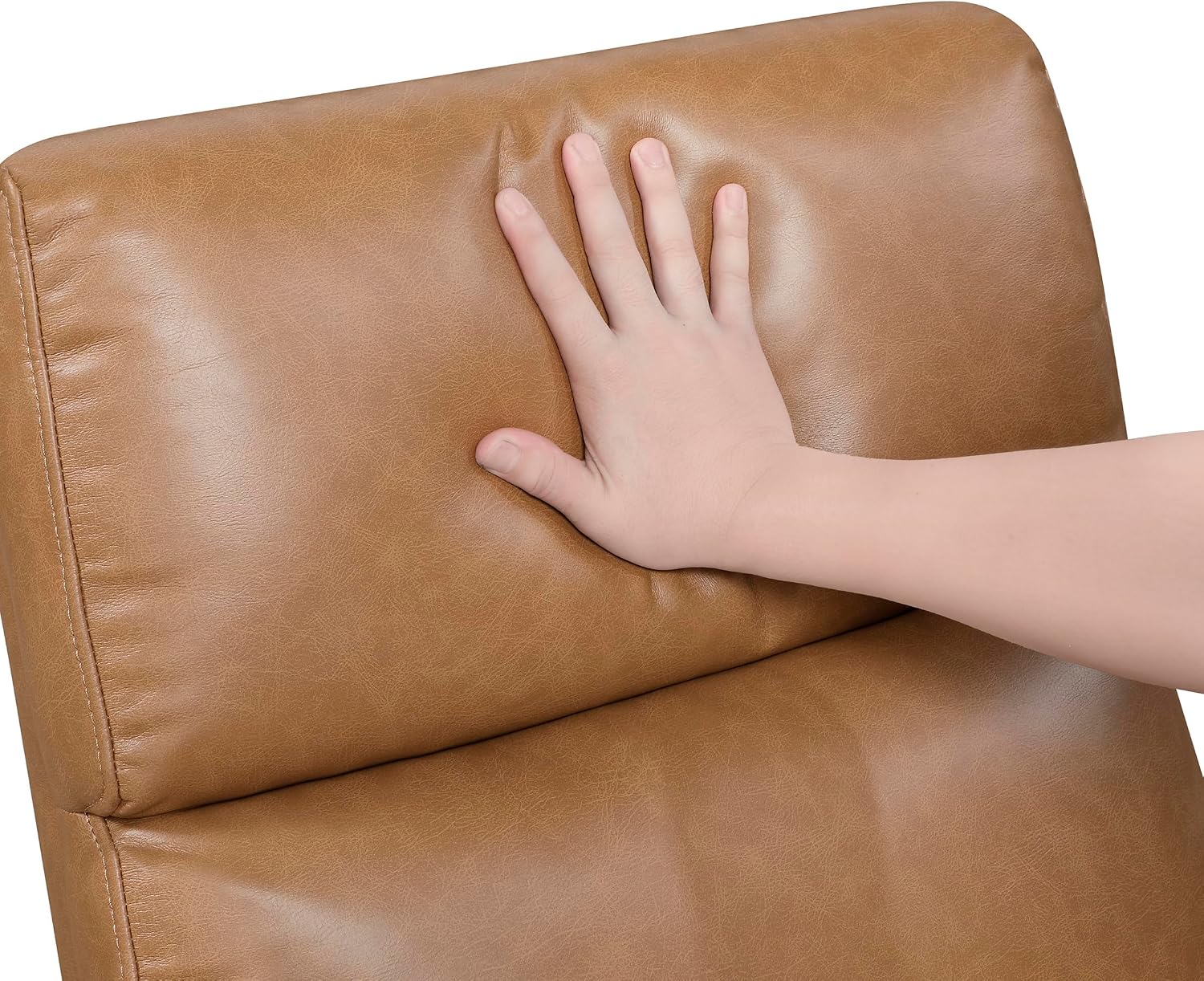 Lexicon 360 Degree Swivel Glider Reclining Chair, Breathable Faux Leather Manual Recliner, Comfy Nursery Glider Recliner, Wood Arms, Pull Handle for Living Room/Office/Bedroom/Apartment, Camel Brown