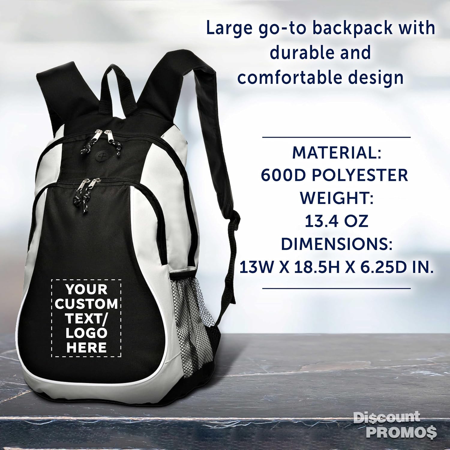DISCOUNT PROMOS Custom Large Sports Backpacks Set of 10/50/100, Personalized Bulk Pack - Bring Everywhere You Go, Perfect for Travellers & Great for Everyday Use - Grey