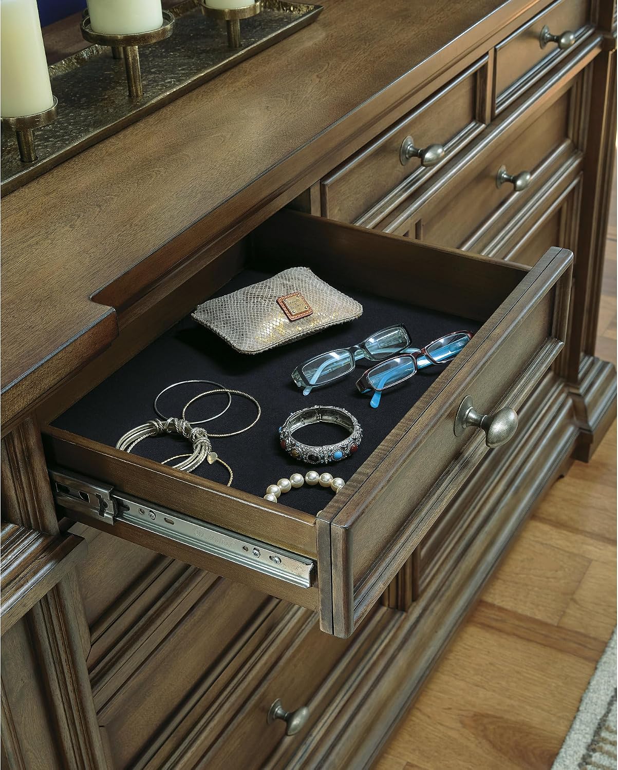 Signature Design by Ashley Thoridan Traditional 9-Drawer Dresser with Safety Stop and Anti -Tipping, Dark Brown