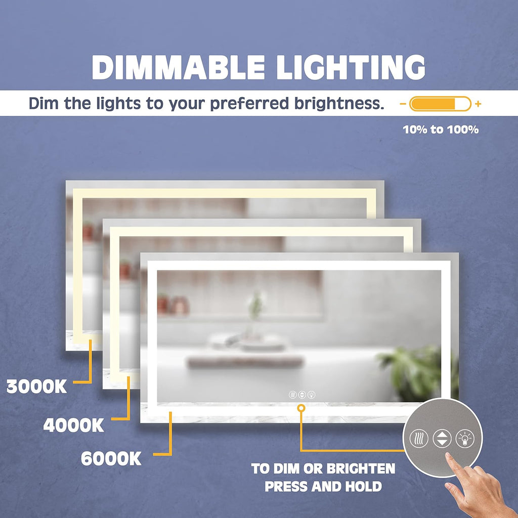 Prominence Home Luxury LED Bathroom/Wall Mirror with Front and Back Light, Anti-Fog, Shatter-Resistant and Adjustable Light Settings, 55 in x 30 in