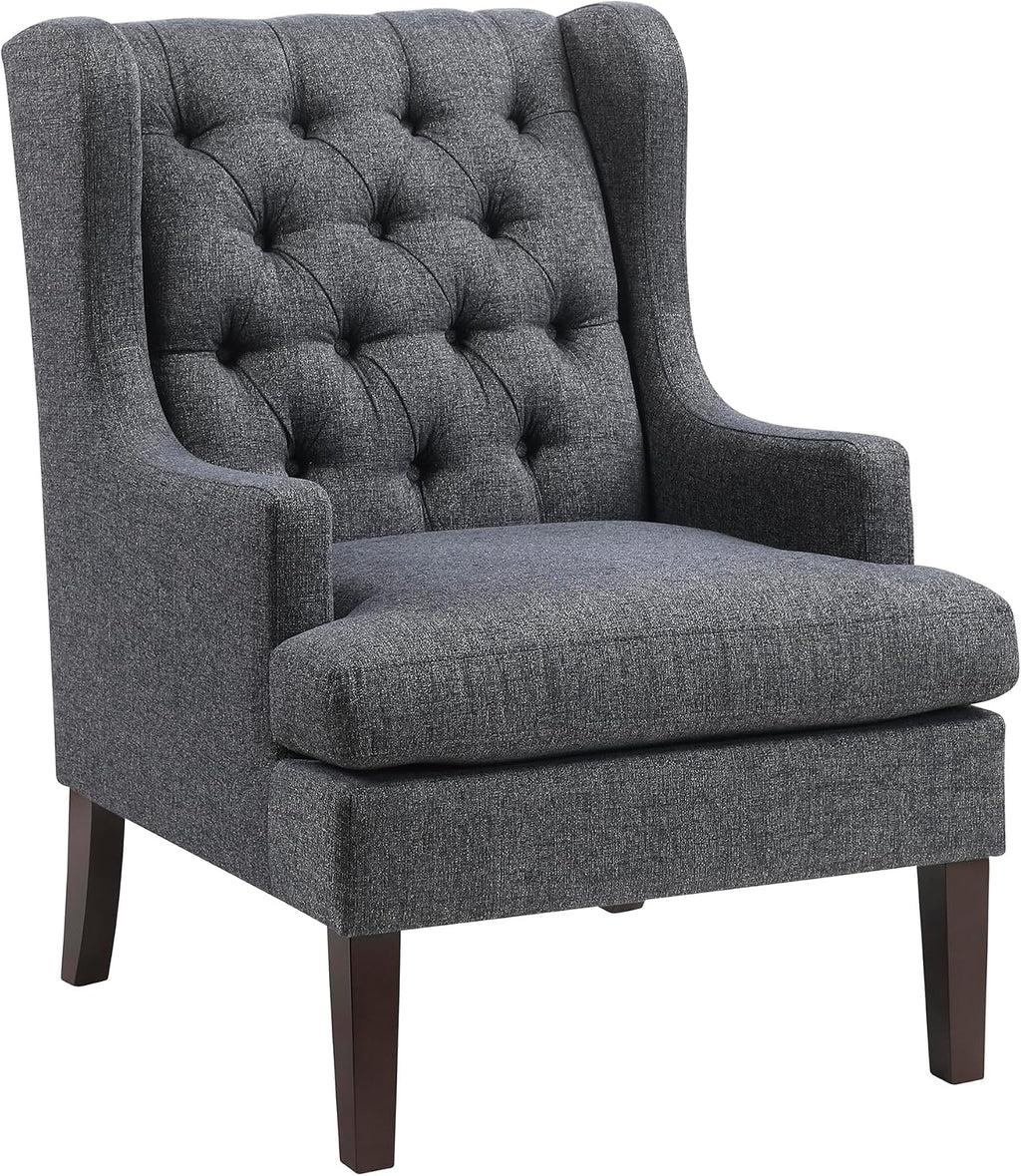 Lexicon Living Room Accent Chair, Textured Fabric Upholstered Reading Chair, Button-Tufted, High Wingback for Living Room/Bedroom/Office, Charcoal