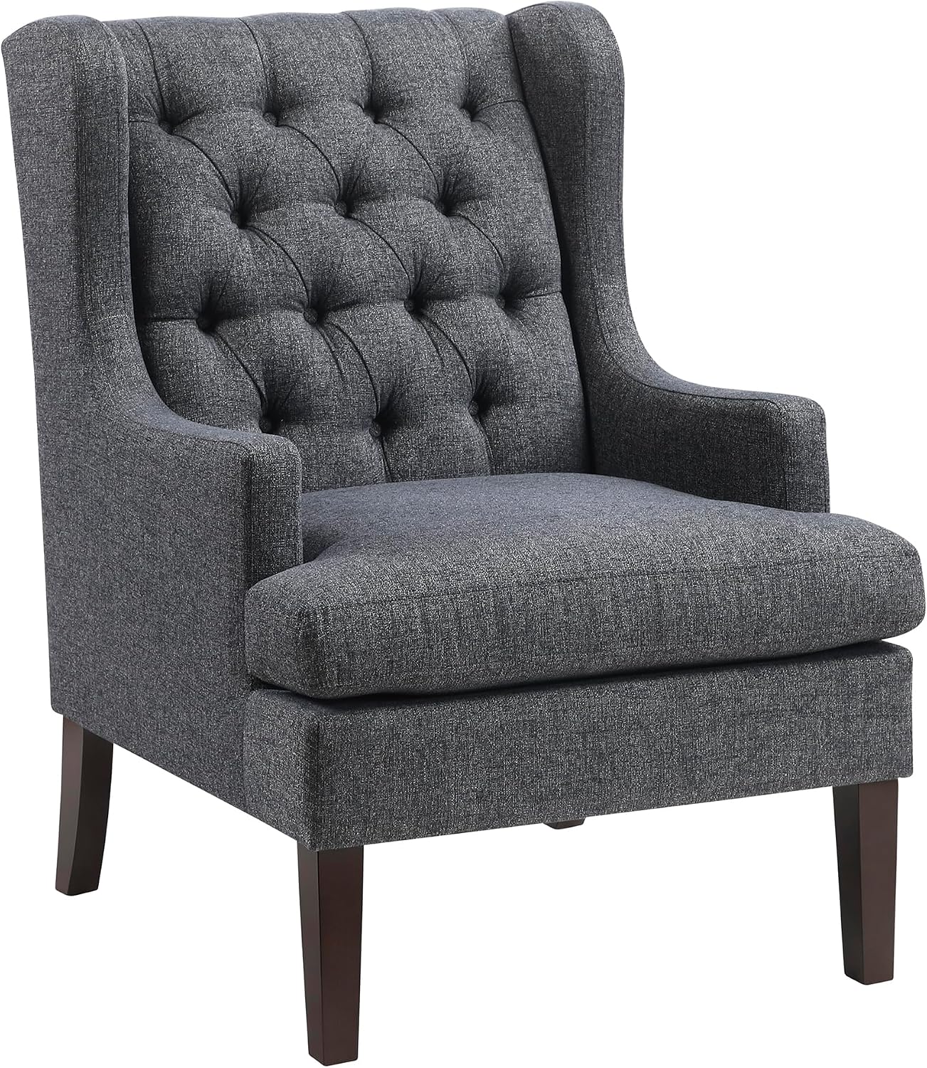 Lexicon Living Room Accent Chair, Textured Fabric Upholstered Reading Chair, Button-Tufted, High Wingback for Living Room/Bedroom/Office, Charcoal
