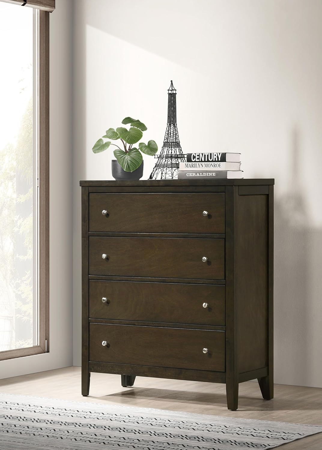 Coaster Home Furnishings - Wilkes - Wood - 4-Drawer Chest with Brushed Nickel Hardware, Center Metal Glides and Tapered Legs - Transitional - Bedroom - Dark Cocoa - 224425