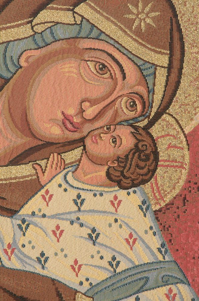 Charlotte Home Furnishings 3813-10956 Icon Madonna Tapestry Cushion Wall Hanging - Brown44; H 17 x W 12