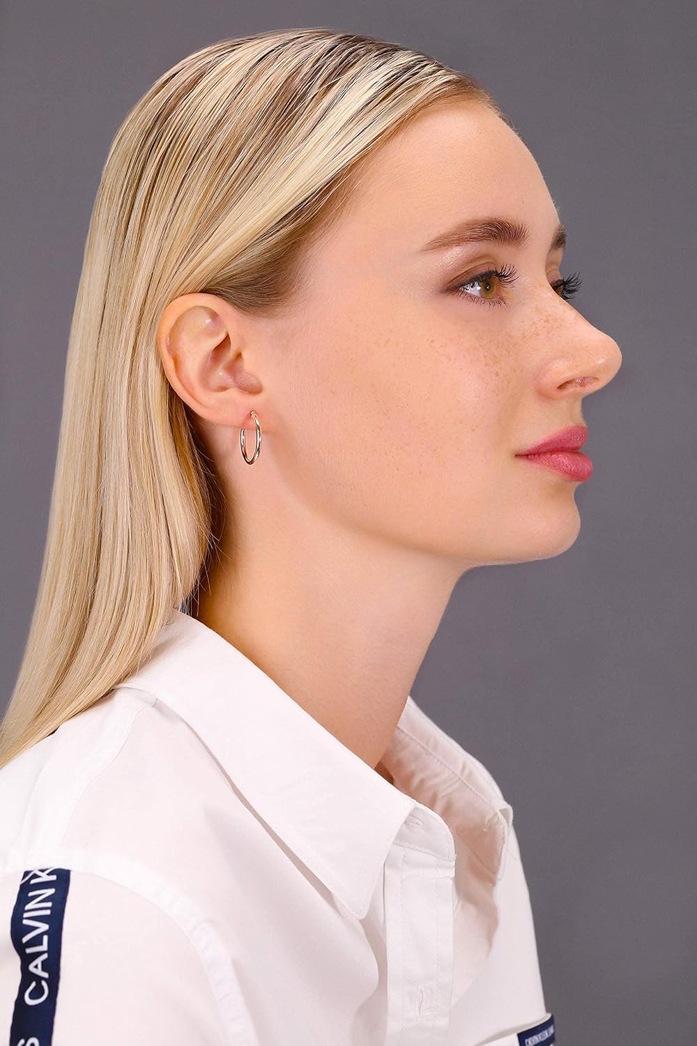 14K Rose Gold Classic Shiny Polished Round Hoop Earrings, 2mm tube