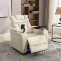 Ball & Cast Power Recliner Chair,270 Degree Swivel PU Leather Home Theater Seating for Living Room,Soft Individual Chair with Tray Table, Phone Holder,Cup Holder,USB Port,Hidden Arm Storage,White