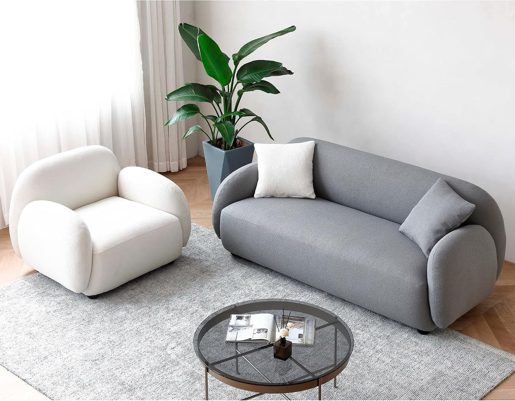 Acanva Modern Minimalist Sofa for Living Room Lounge Home Office, Rounded Edges Couch with Soft Boucle Upholstered, 74'W, Grey