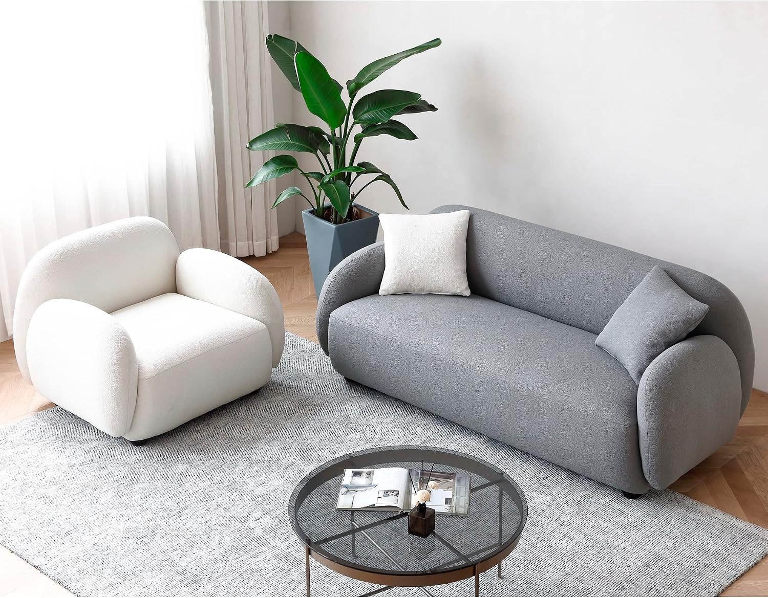 Acanva Modern Minimalist Sofa for Living Room Lounge Home Office, Rounded Edges Couch with Soft Boucle Upholstered, 74'W, Grey