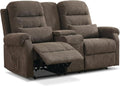 RV Loveseat Recliner with Console, Reclining Loveseat Sofa, Manual Home Theater Seating with Pockets/Cup Holders for Living Room/RV Furniture (Coffee Chenille)