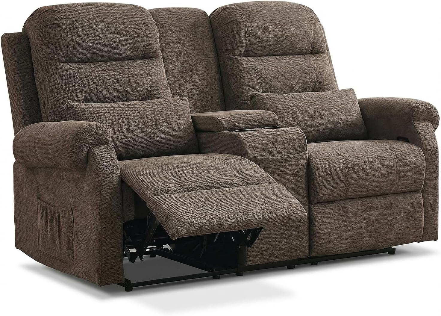 RV Loveseat Recliner with Console, Reclining Loveseat Sofa, Manual Home Theater Seating with Pockets/Cup Holders for Living Room/RV Furniture (Coffee Chenille)
