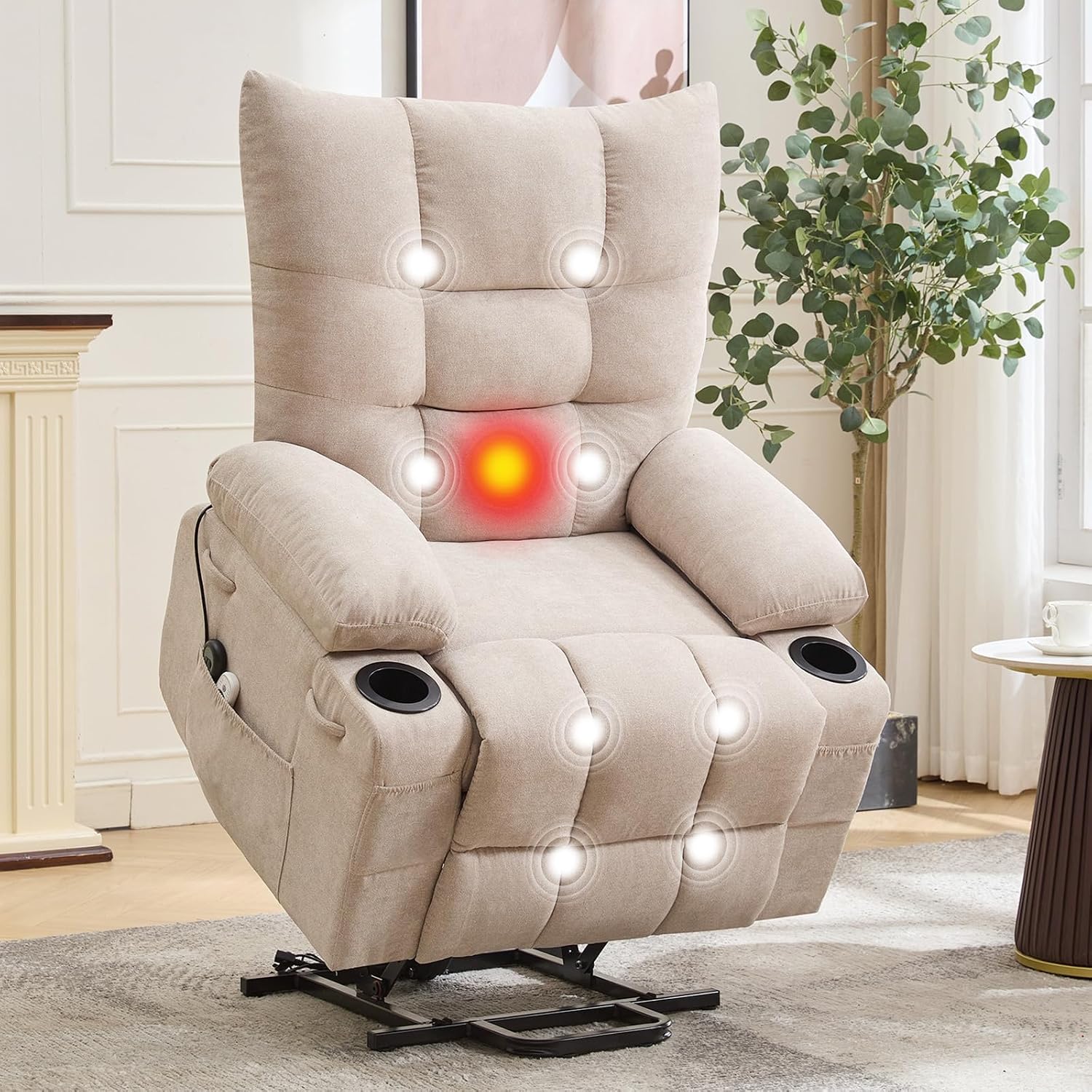 Power Lift Recliner Chair for Elderly - Electric Massage & Heat Recliner with 45° Assist Stand, Living Room Sofa for Small Space Furniture, Swivel Rocker with Cup Holders, Reclining Lounge for Adults