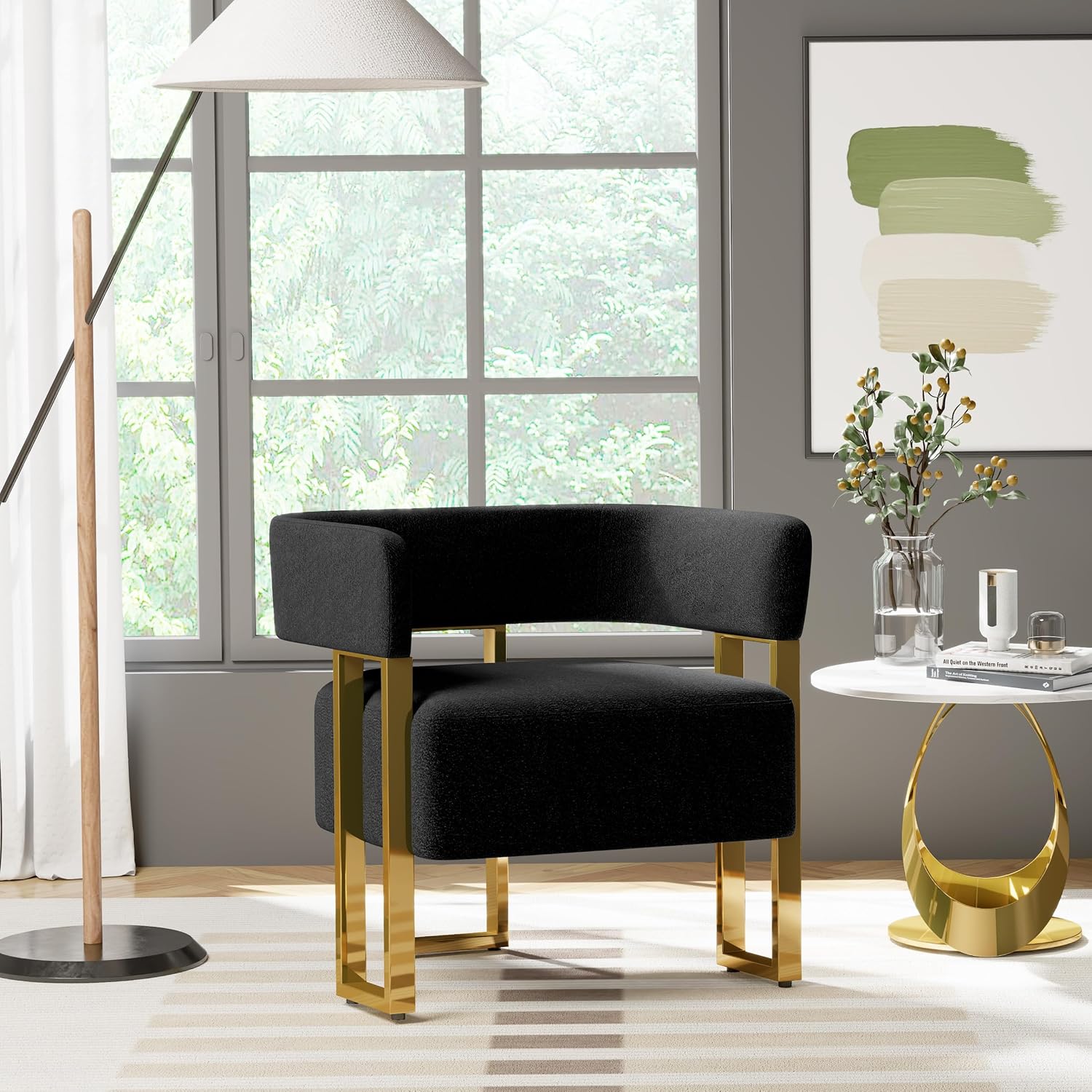 STHOUYN Modern Black Accent Chair, Bucket Chairs, Arm Chairs for Living Room Bedroom (1, Black)