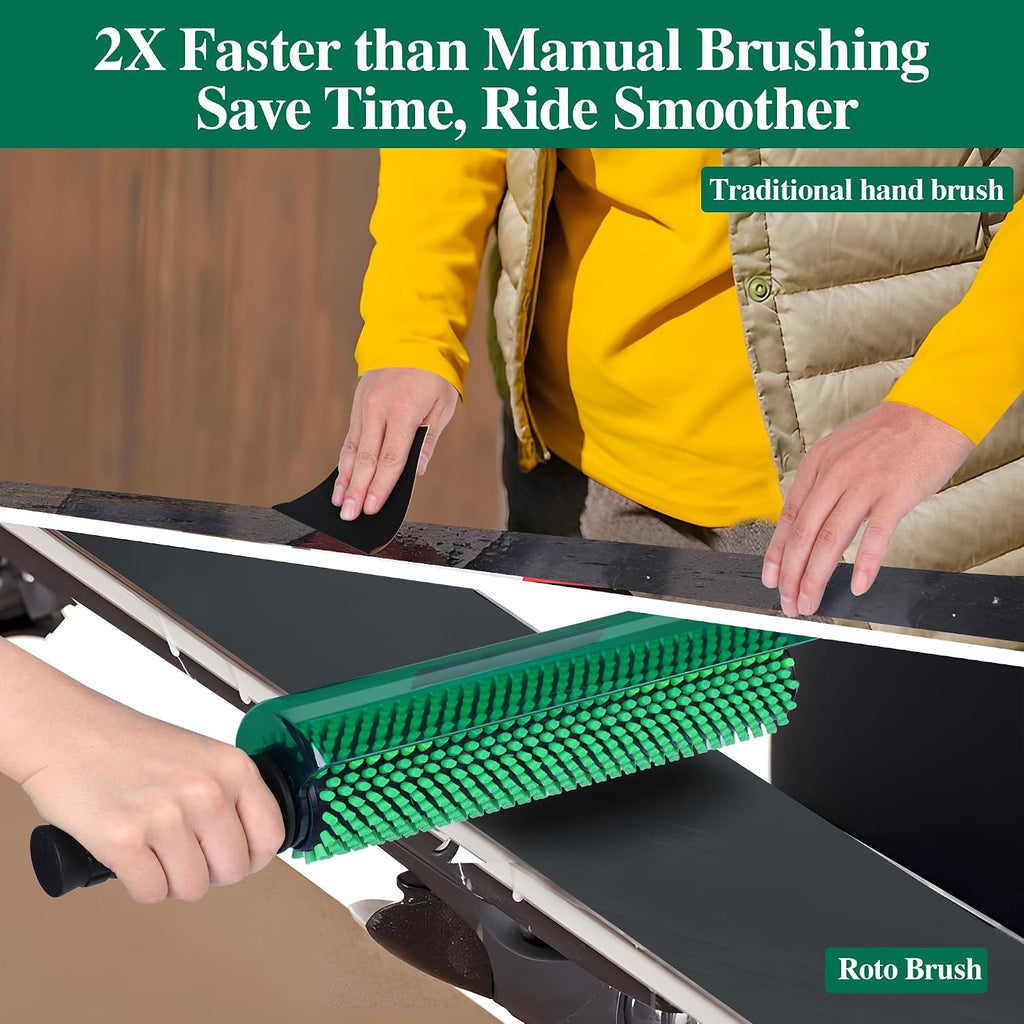 Ski Snowboard Roto Brush Kit with Quick-Change Axle 2 Professional Brushes: Horsehair, Nylon for Waxing (290mm Length)