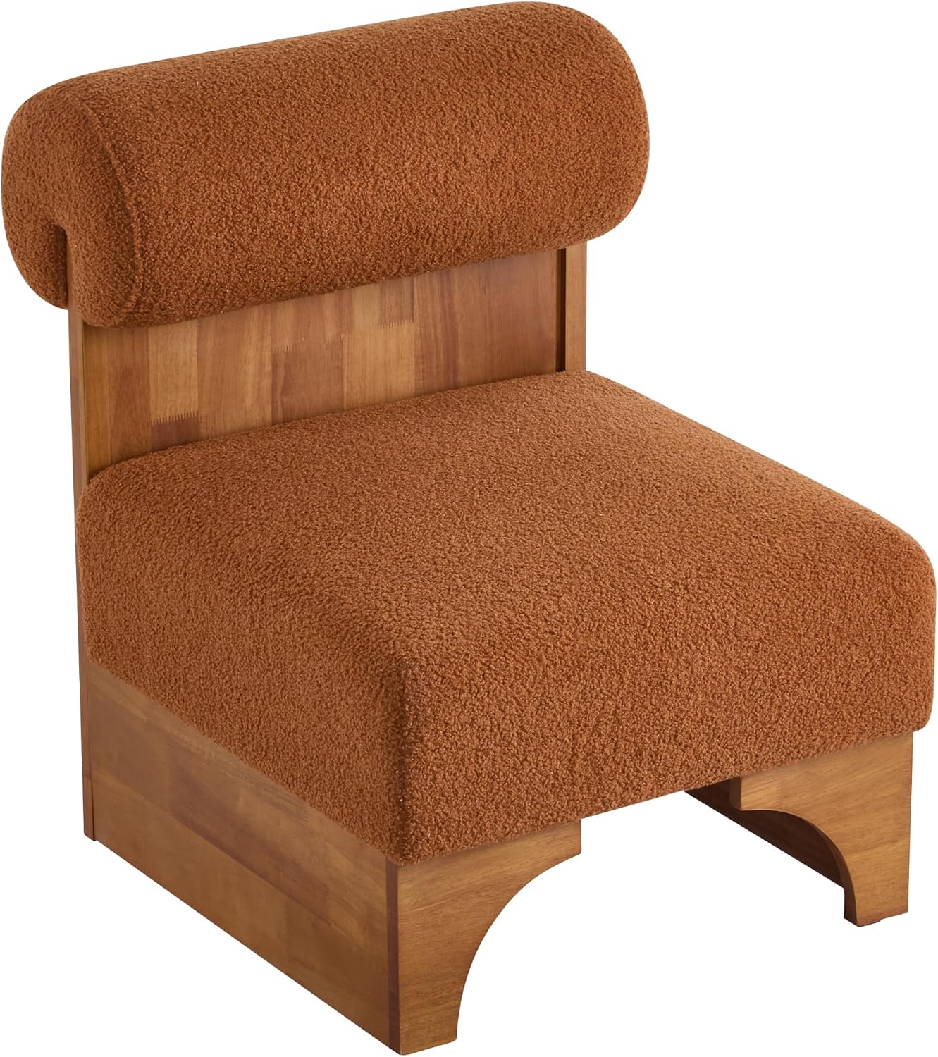 Christopher Knight Home Devon Modern Minimalist Boucle Fabric Upholstered Accent Chair,Wooden Lounge Chair with Rolled Backrest+Soft Padded Seat,Comfy Reading Chair,Living Room/Bedroom,Brownish Orange