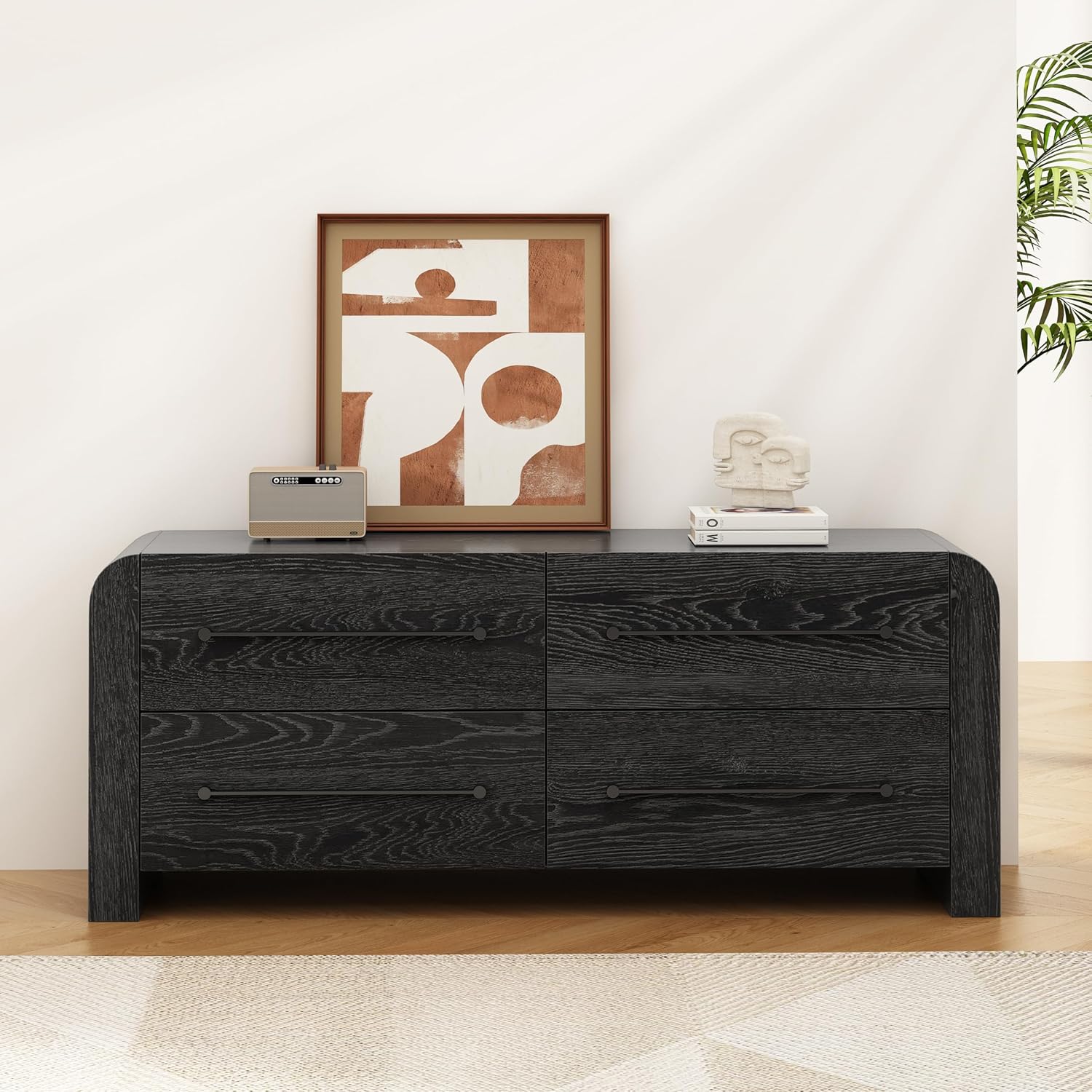 Christopher Knight Home Rulor Modern Sideboard Buffet Cabinet, Wooden Storage Cabinet Organizer, Living Room TV Stand Entertainment Center, Narrow Console Table, Black