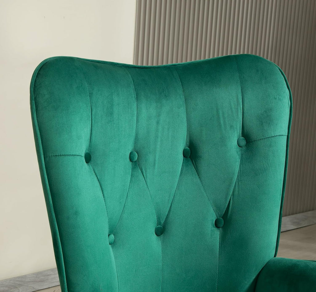 Container Furniture Direct Chic Accent Arm Chairs for Living Room, Bedroom, or Home Office, Button-Tufted Midcentury Armchair with Wingback Design and Splayed Legs, Green