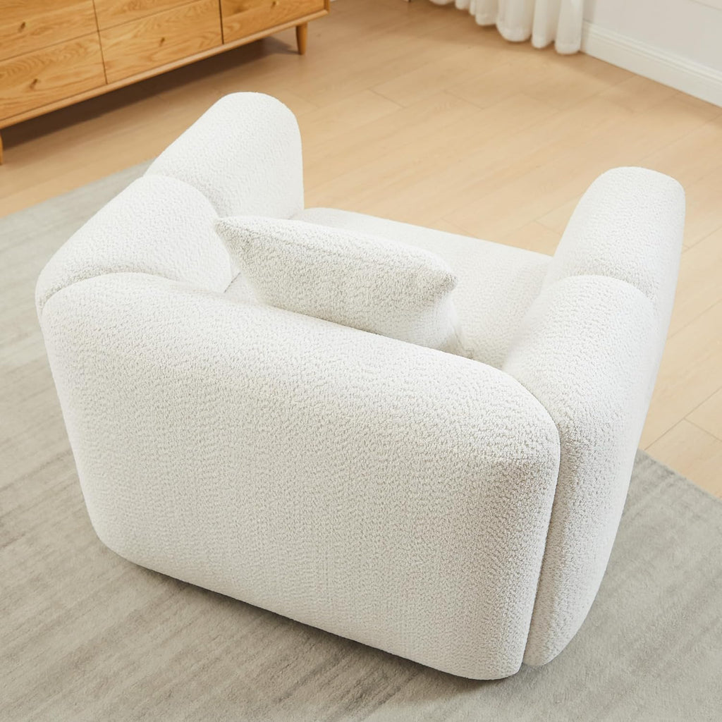 VANOMi Living Room Furniture Sets of 3, Modern Boucle Sofa and Chairs Sets with Accent Chairs Set of 2 & Single 95' W Large Loveseat Sofa for Living Room, Office, Apartment, White