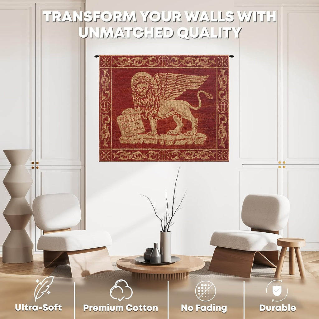 Charlotte Home Furnishings Inc. Leone Rosso Italian Tapestry Wall Hanging 20 X 26 Inch Viscose Cotton & Polyester Blend Wall Art Perfect for Home Decor & Wall Decor By Alberto Passini
