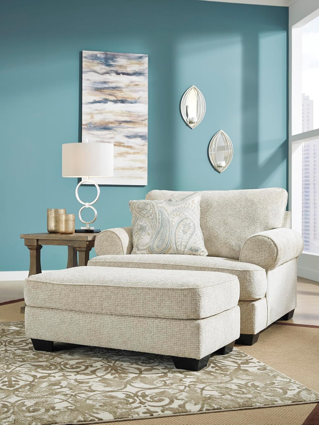 Signature Design by Ashley Monaghan Classic Upholstered Ottoman, Beige