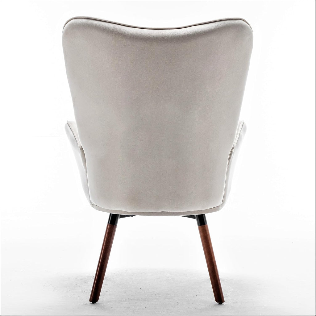 Container Furniture Direct Chic Accent Arm Chairs for Living Room, Bedroom, or Home Office, Button-Tufted Midcentury Armchair with Wingback Design and Splayed Legs, Ivory