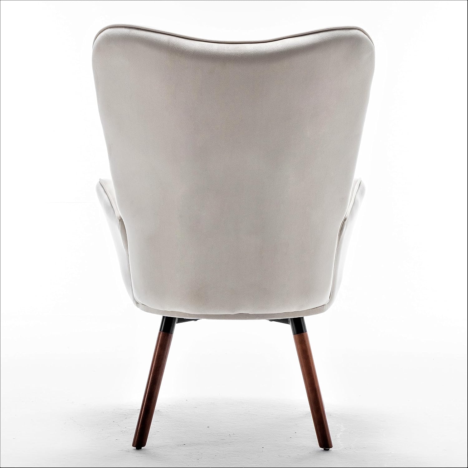 Container Furniture Direct Chic Accent Arm Chairs for Living Room, Bedroom, or Home Office, Button-Tufted Midcentury Armchair with Wingback Design and Splayed Legs, Ivory