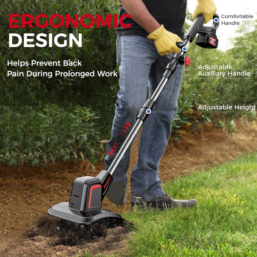 SOARFLY Upgraded Cordless Electric Tiller for Gardening, Total 8.0Ah Battery Powered Mini Cultivator with 2×4.0AH Batteries, 9' Width, 6.6' Depth, 48 Steel Tines Rototiller for Soil Cultivation