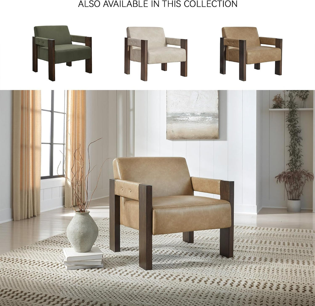 Signature Design by Ashley Adlanlock Contemporary Faux Leather Accent Chair with Wood Frame, Light Brown