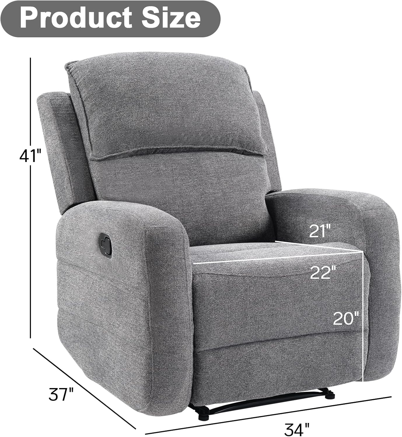 EBELLO Manual Living Room Furniture Reclining Couch Set, Soft Fabric Chair Recliner Sofa for Meeting Room, Overstuffed Backrest and Armrest, USB Charge Port (Recliner)