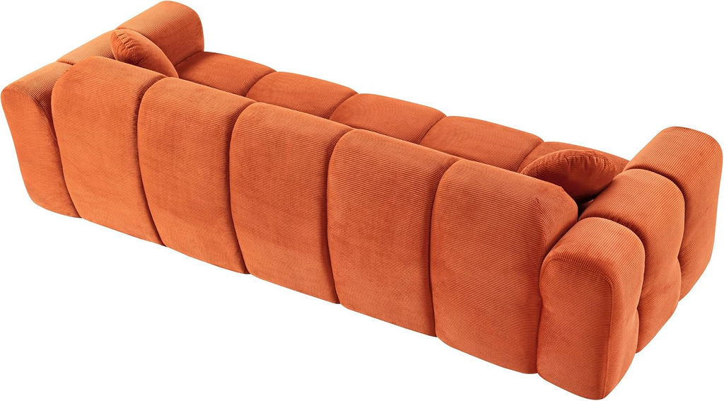 98.4-Inch Oversized Boneless Cloud Couches Deep Seat Foam Sofa Couch with 2 Round Toss Pillows, Luxury Corduroy Upholstered 3 Seat Tufted Loveseat, Cloud Sofa in a Box