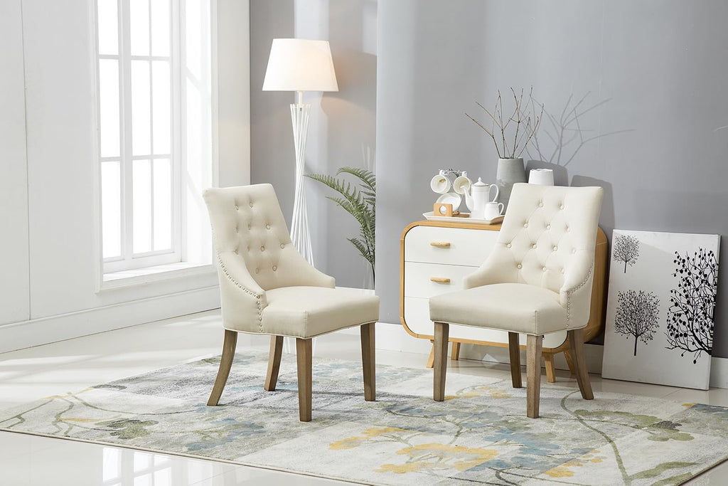 Roundhill Furniture Button Tufted Solid Wood Wingback Hostess Chairs with Nail Heads, Set of 2, Tan, White, 'Tan, 24D x 22W x 39H in