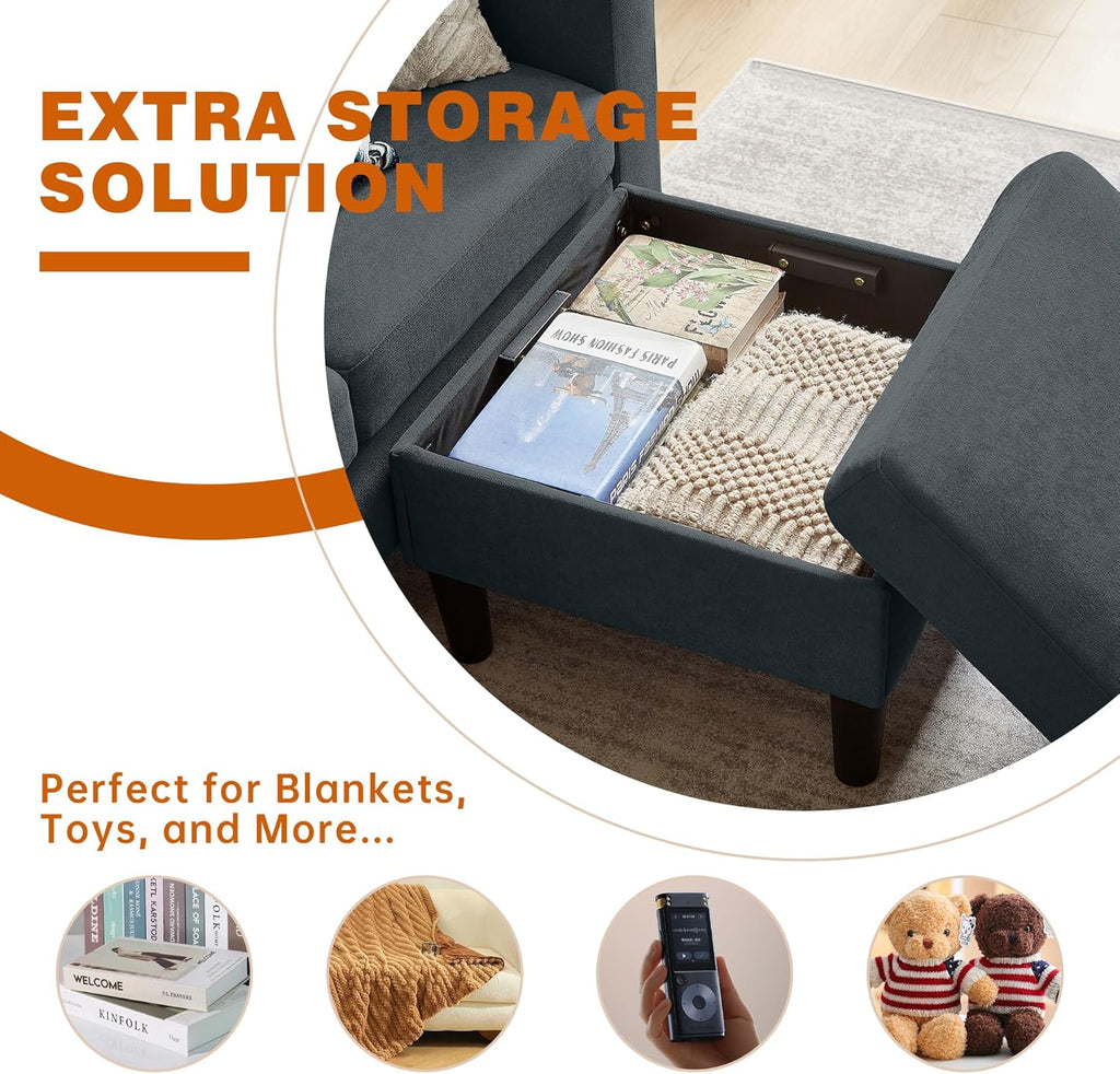 Sectional Sofa Couches for Living Room, L Shaped Couch 3-Seat Convertible Sectional Sofas with Removable Storage Ottoman, Modern Polyester Fabric (Dark Grey)