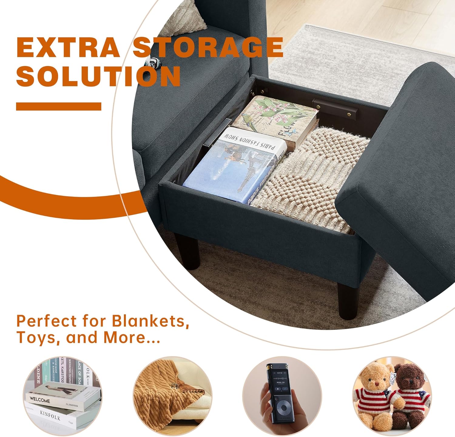 Sectional Sofa Couches for Living Room, L Shaped Couch 3-Seat Convertible Sectional Sofas with Removable Storage Ottoman, Modern Polyester Fabric (Dark Grey)