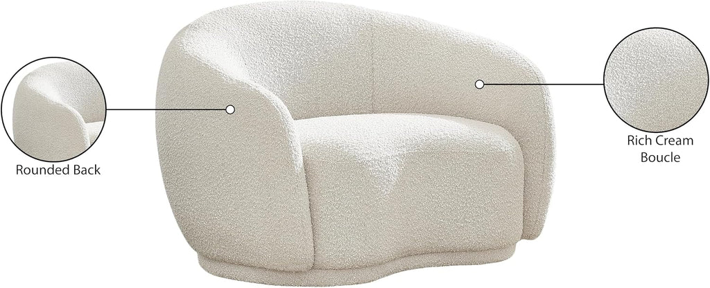 Meridian Furniture 693Cream-C Hyde Collection Modern | Contemporary Boucle Fabric Upholstered Accent Chair with Rounded Back, Cream, 42' W x 38' D x 27.5' H