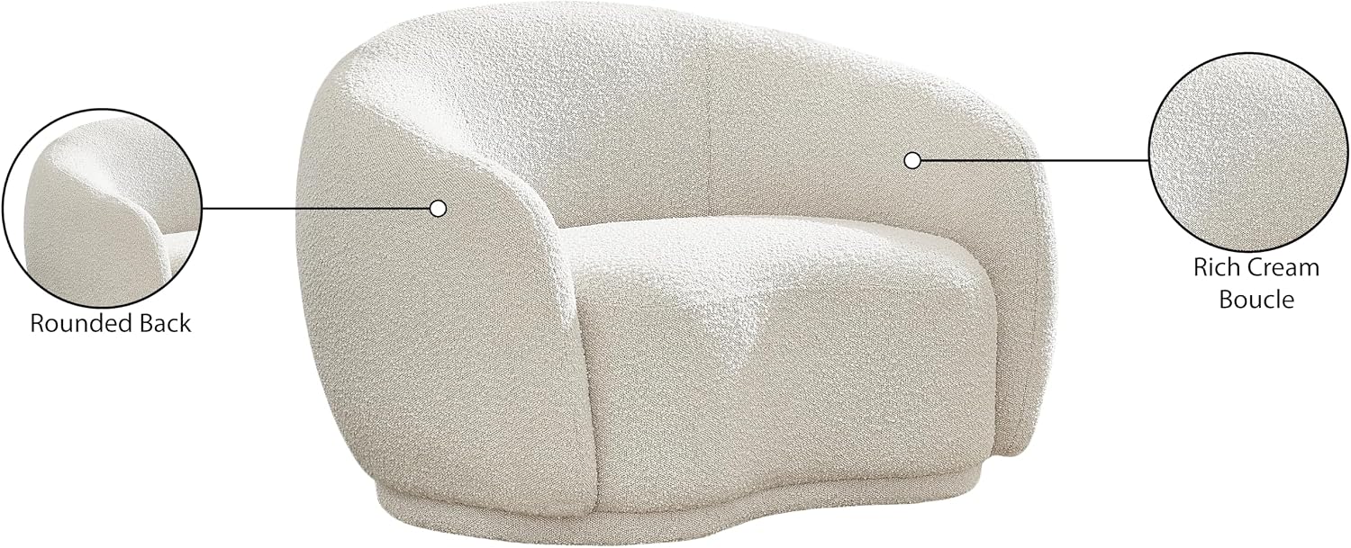 Meridian Furniture 693Cream-C Hyde Collection Modern | Contemporary Boucle Fabric Upholstered Accent Chair with Rounded Back, Cream, 42' W x 38' D x 27.5' H