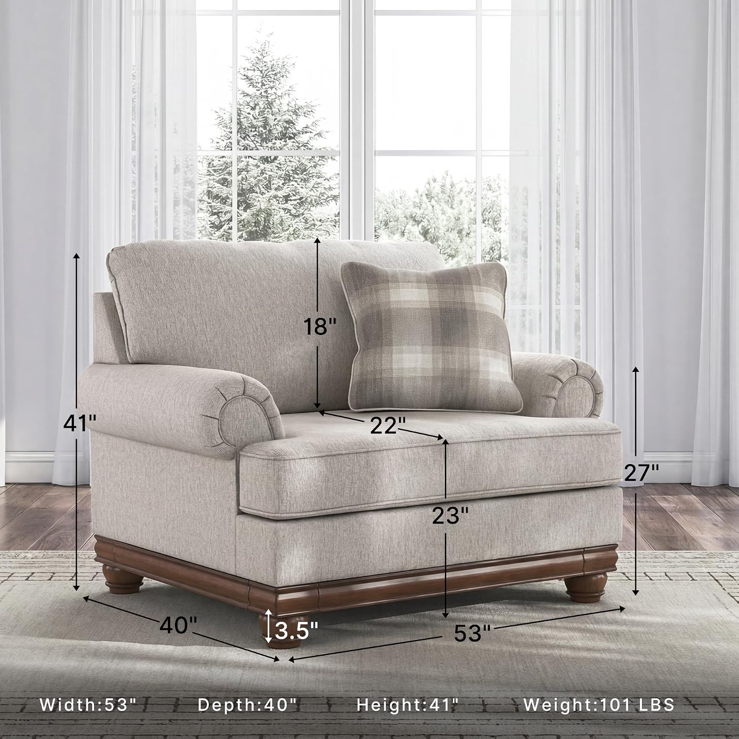 Signature Design by Ashley Stoughton Transitional Oversized Chair with Reversible Cushions and Rolled Arms, Light Gray