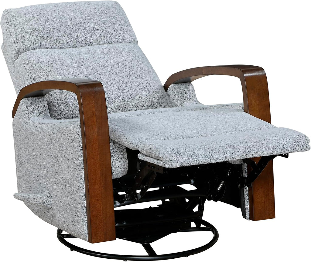 Lexicon 360 Degree Swivel Glider Reclining Chair, Soft Boucle Manual Recliner, Comfy Nursery Glider Recliner, Wood Arms, Pull Handle for Living Room/Office/Bedroom/Apartment, Gray