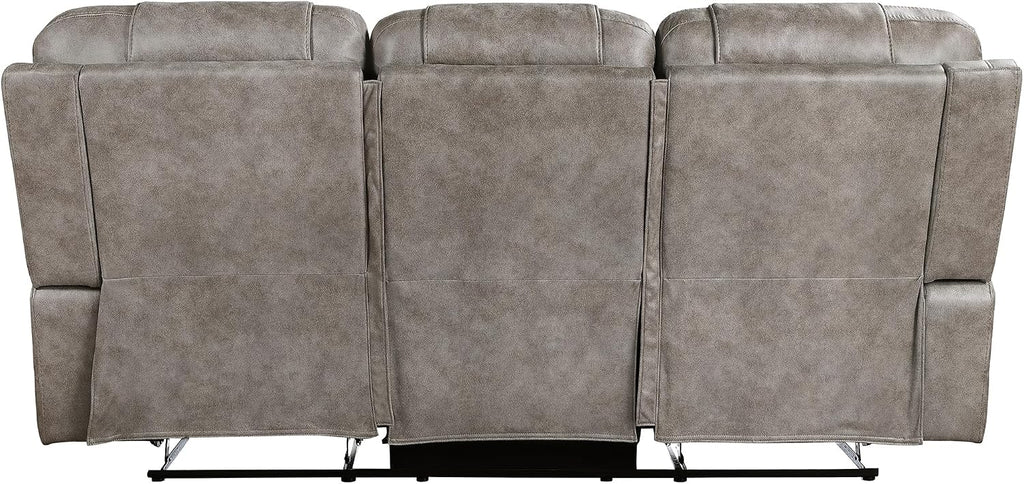 Lexicon Reclining Sofa for Living Room, Double Recliner RV Couch, Manual Wall Hugger Recliner Home Theater Seating Microfiber Reclining Couch, 87''W Sofa, Grayish Brown