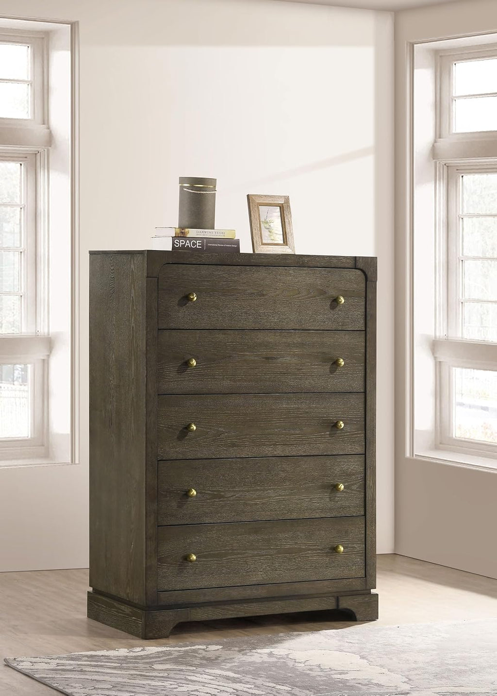 Coaster Home Furnishings - Gran Park - Wood - 5-Drawer Chest with Brass Knobs, Felt-Lined Top and Metal Ball-Bearing Glides - Modern Classic - Bedroom - Dark Cocoa - 224935