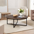 Arcadia 42-Inch Round Acacia Wood Coffee Table – Industrial Living Room Table with Antiqued Mocha Finish and Metal Sled Legs – Ideal Centerpiece for Sectionals and Sofas by Alaterre Furniture
