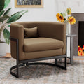 Faux Leather Accent Chair Modern Barrel Chair with Sturdy Metal Legs Upholstered Armchair for Bedroom Living Room Sofa Chair Club Side Chairs Brown