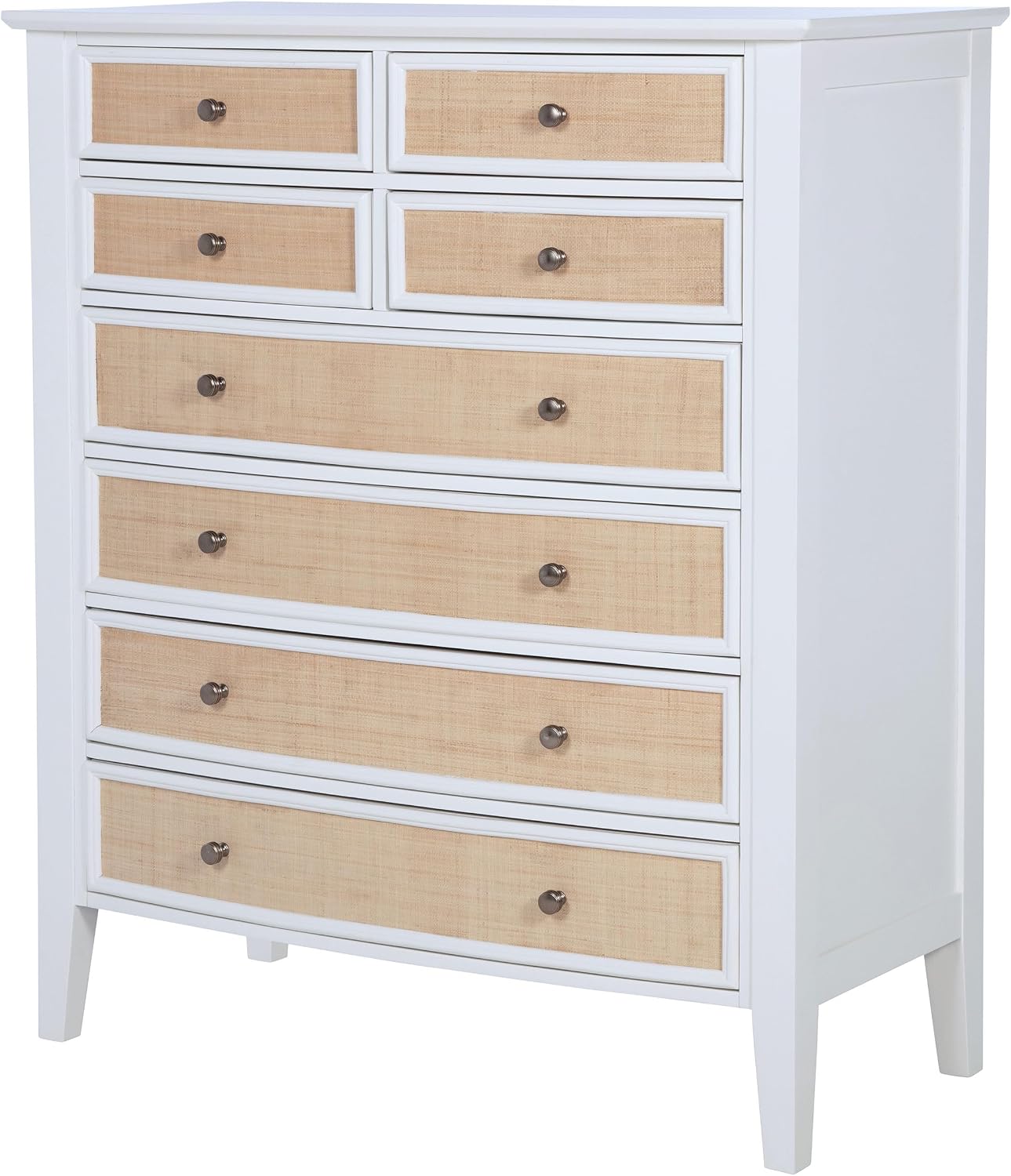 Coaster Home Furnishings - Bexhill - Wood - 8-Drawer Chest with Rattan Fronts, Black Felt Lining and Convex Design - Coastal - Bedroom - White - 223475