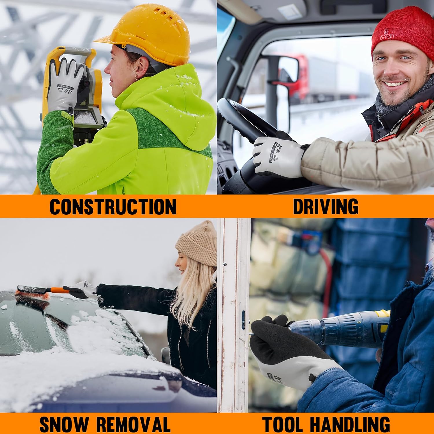 HANDLANDY 2 Pairs Waterproof Work Gloves for Cold Weather, Insulated Winter Freezer Work Gloves with Grip for Men & Women