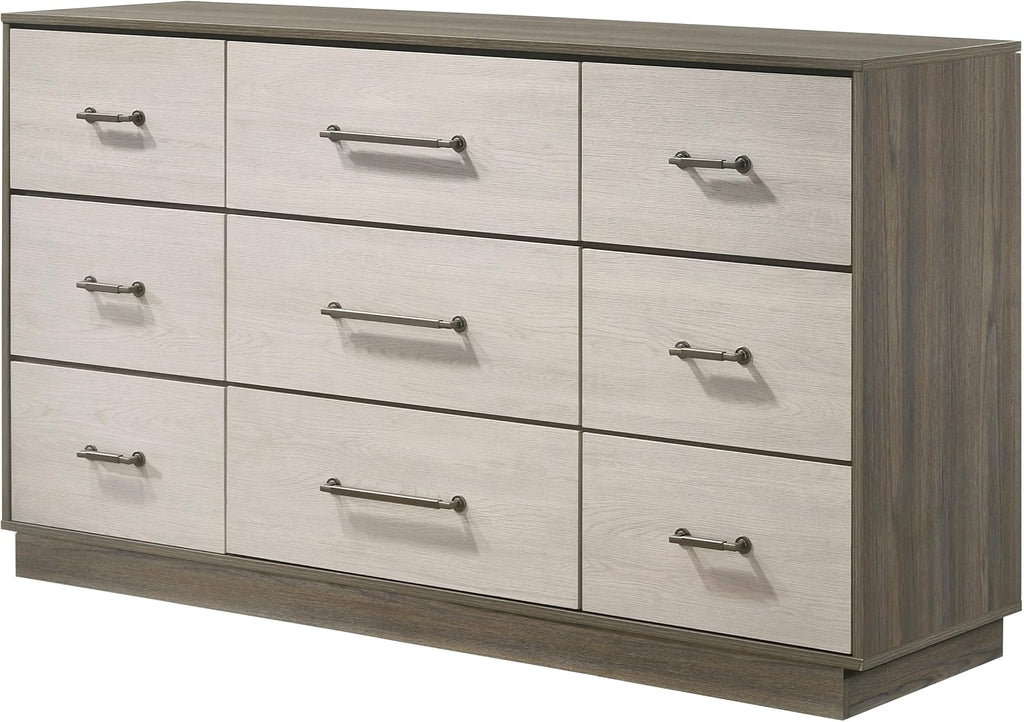 Coaster Home Furnishings - Fenwick - Engineered Wood - 9-Drawer Dresser with Contemporary Style, Two-Tone Design, Hidden Jewelry Drawer, Antique Nickel Handles - Bedroom - Grey Oak - 224983